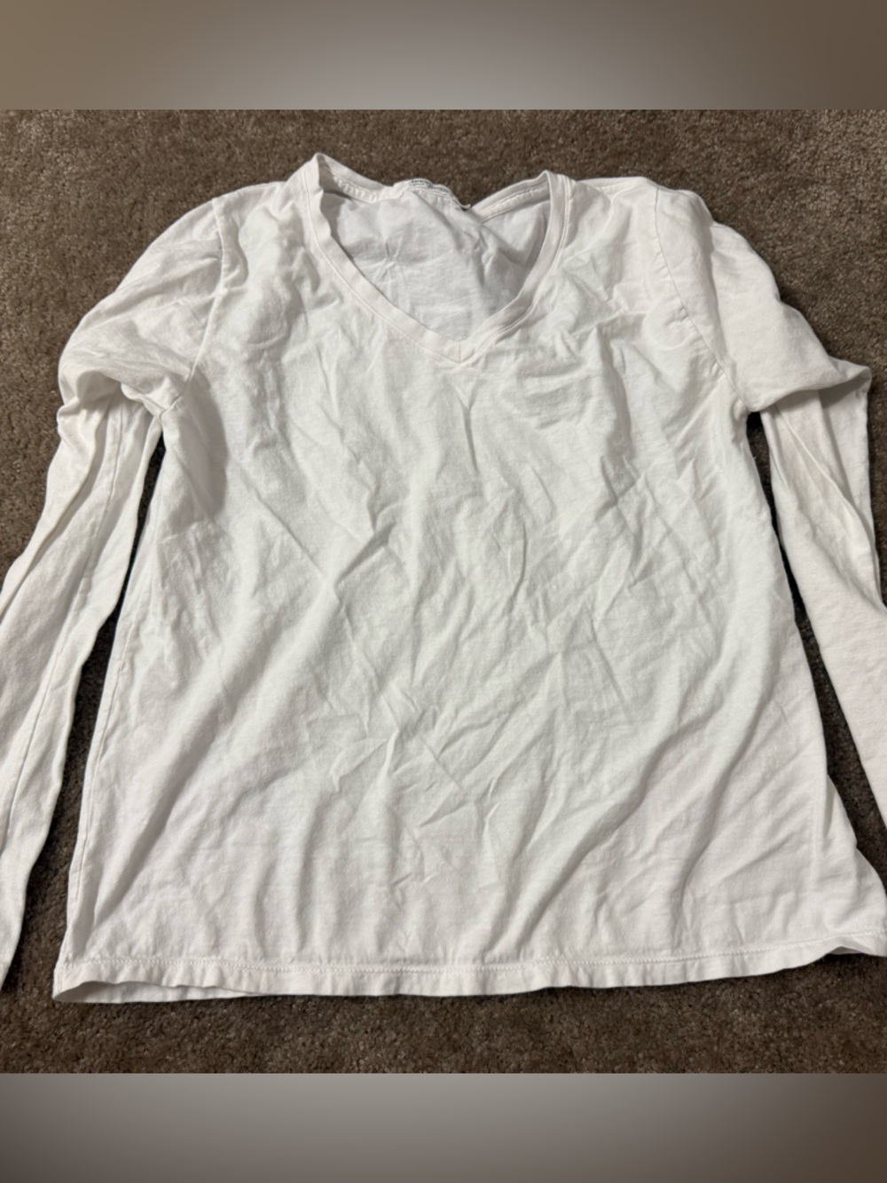 Hanes White Women's Long Sleeve V-Neck Tee